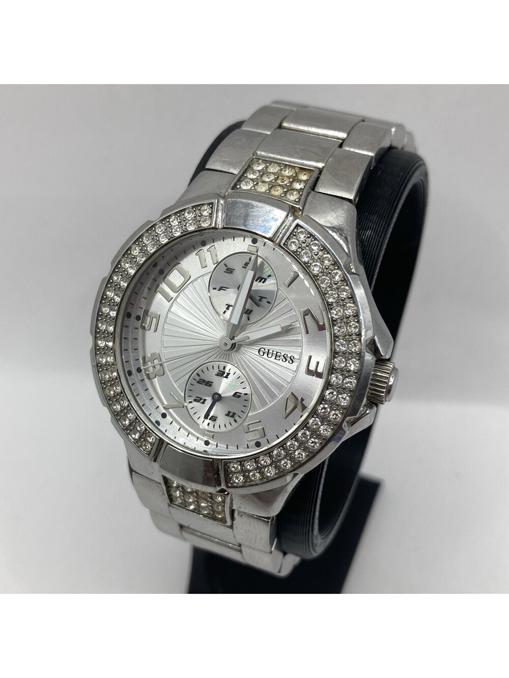 Women’s Guess Watch Waterpro Stainless Steel Silver Tone Crystal Bezel Working